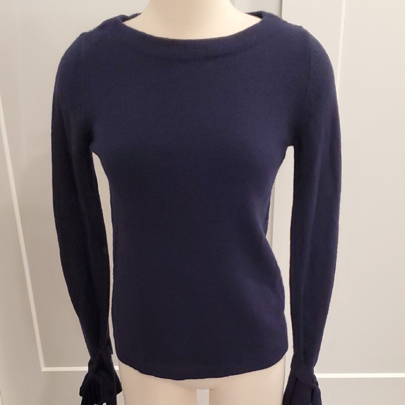 Banana Republic cashmere blend Navy Sweater with Tie Sleeve Details Size S EUC - Picture 2 of 8